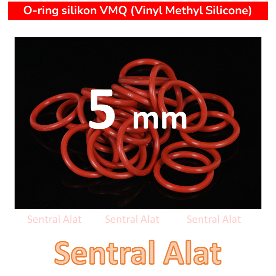 Karet Seal O Ring Silicon Vinyl Methyl Q (VMQ) Tebal 5 mm, OD : 16 17 18 20 22 25 28 30 mm