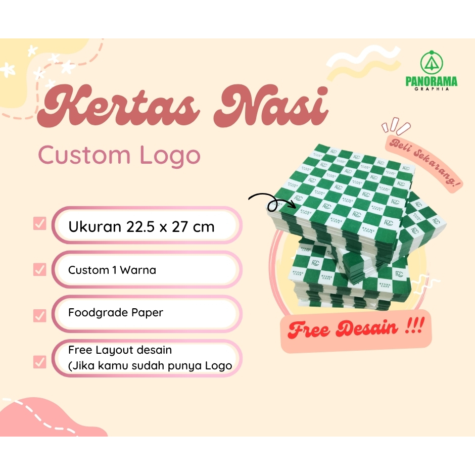 25 rim - 22 x 27 cm Custom Kertas Nasi Laminasi / Kertas Bungkus Nasi Kfc / Mcd