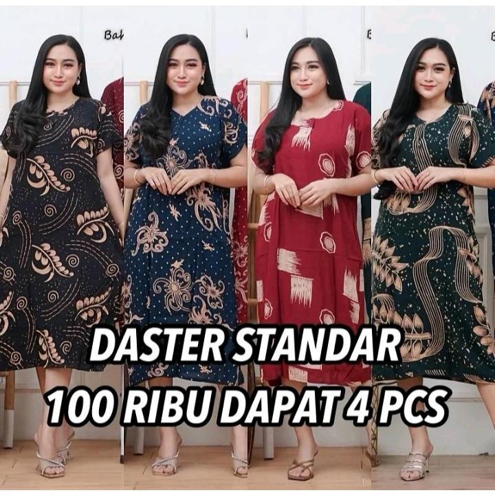 Daster Standar Motif Batik Lengan Pendek Polos Dan Bordir, Pilihan Warna Hitam Biru Merah
