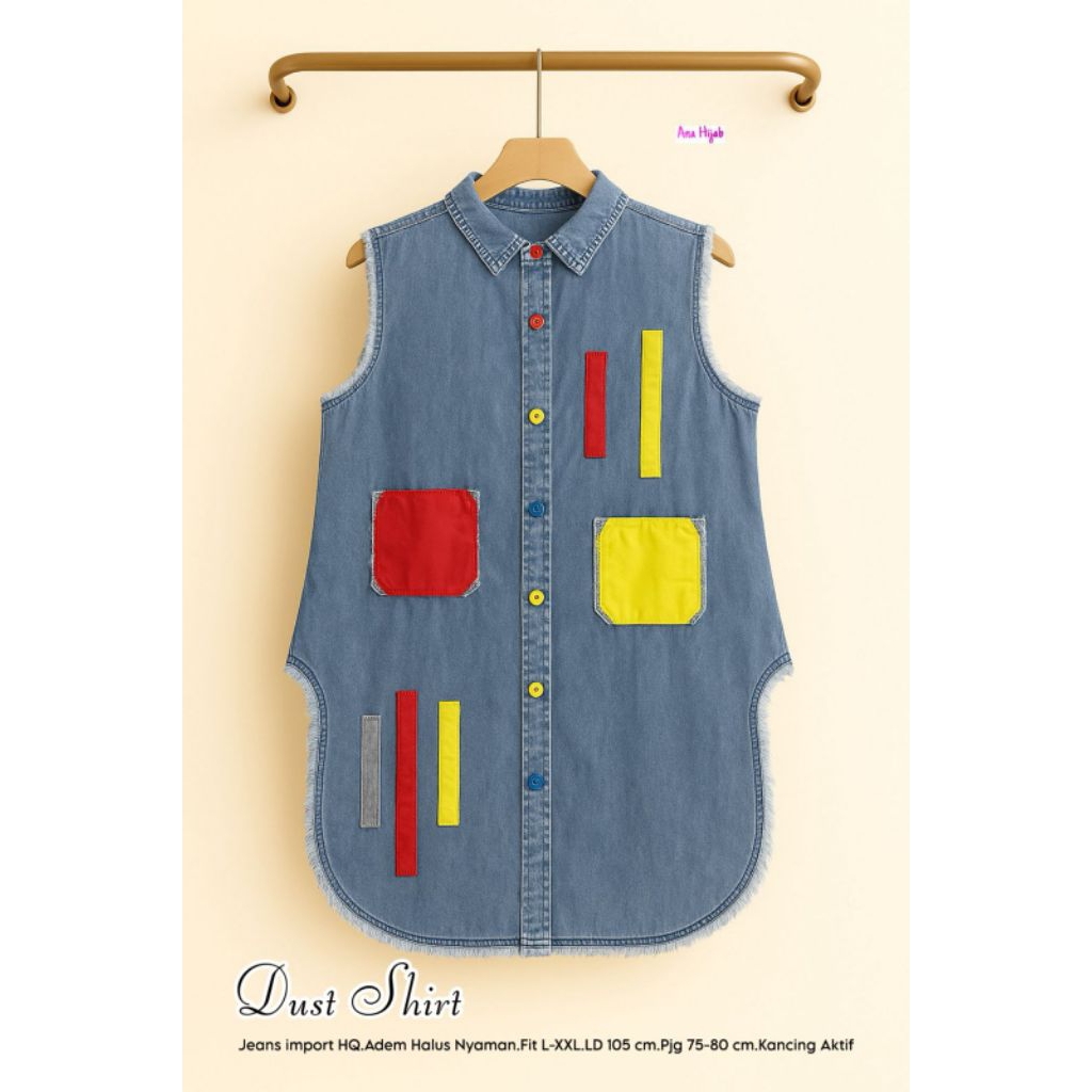 Dust Shirt Jeans Wanita Import Tanpa Lengan – Outer Denim Panjang Casual Korea Fit L-XXL