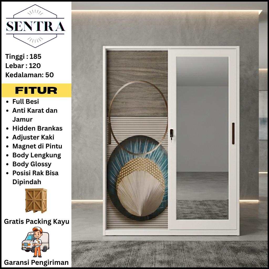 KARSINDO. Lemari Pakaian 2 Pintu Besi Sliding Cermin | Lemari Baju Sleding Besi