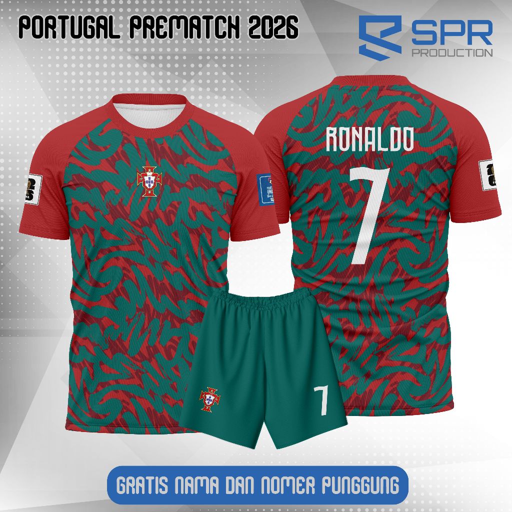 KAOS JERSEY SETELAN FULL PRINTING SEPAKBOLA WORLD CUP 2026 PREMATCH PORTUGAL