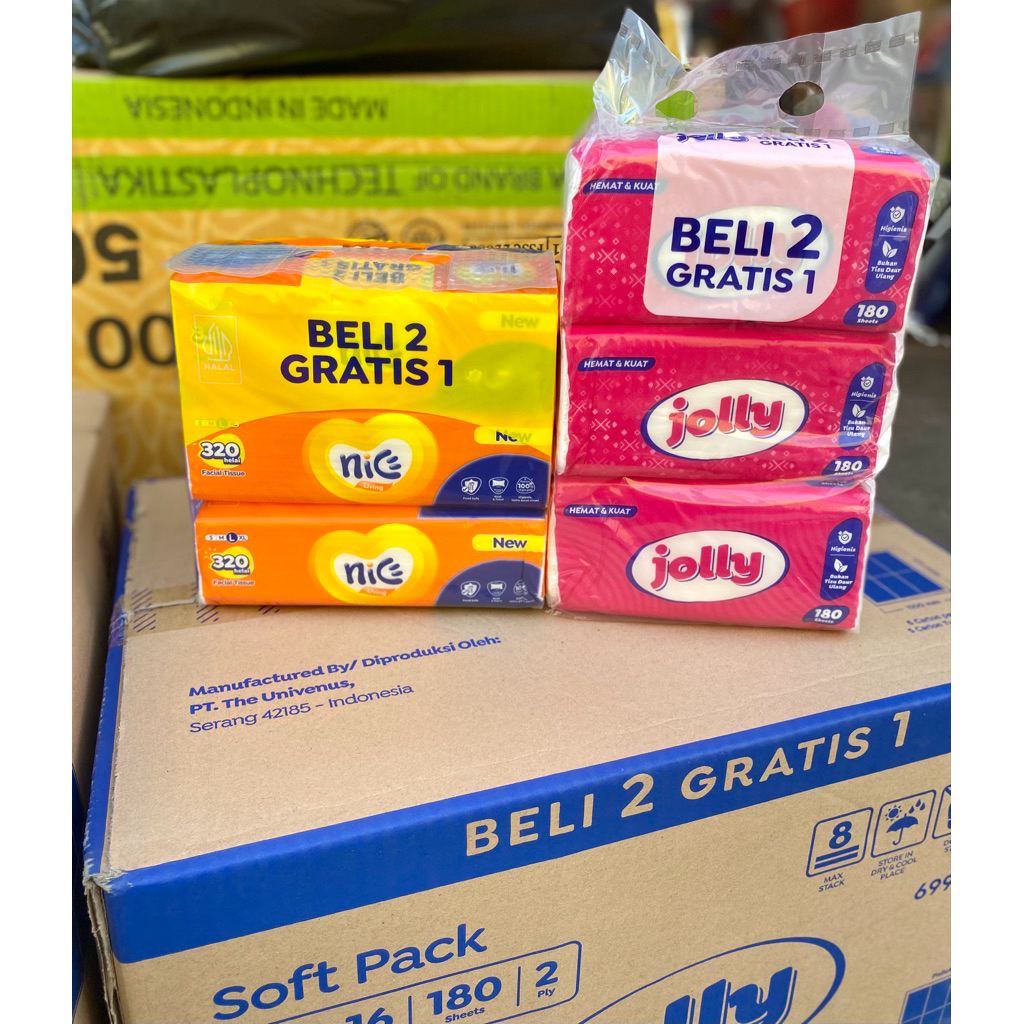 tisu wajah lembut refill tisu meja nice jolly 180 sheet 360 lembar bundling isi 3 multipack instan k