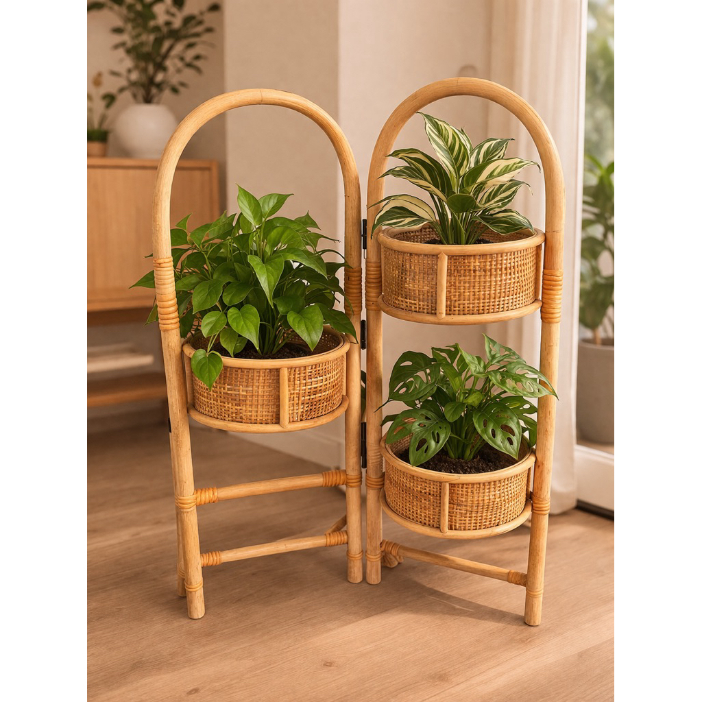 POT BUNGA ROTAN MINIMALIS SUSUN 3 STANDING POT ROTAN ALAMI