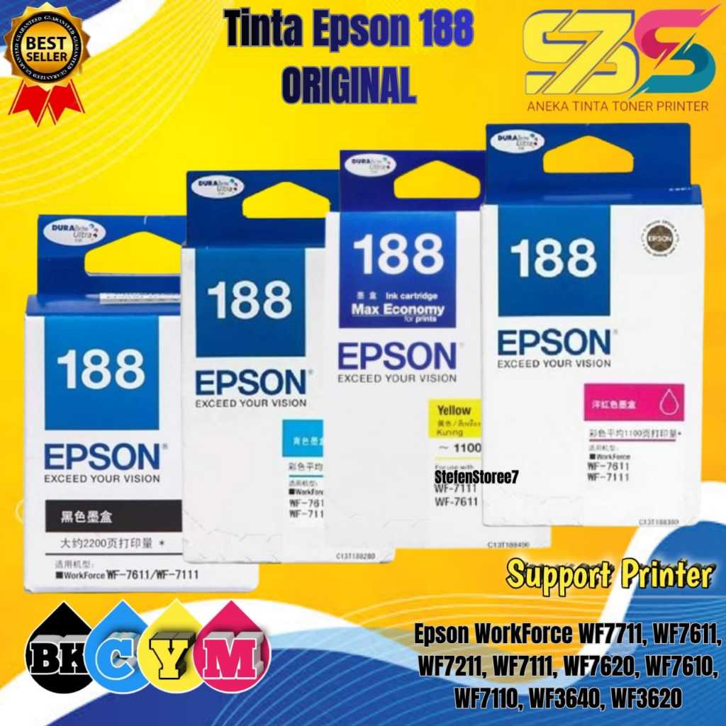 ORIGINAL Tinta Cartridge EPSON 188 CMYK | Ink Cartridge EPSON T188 Black Cyan Magenta Yellow For Pri
