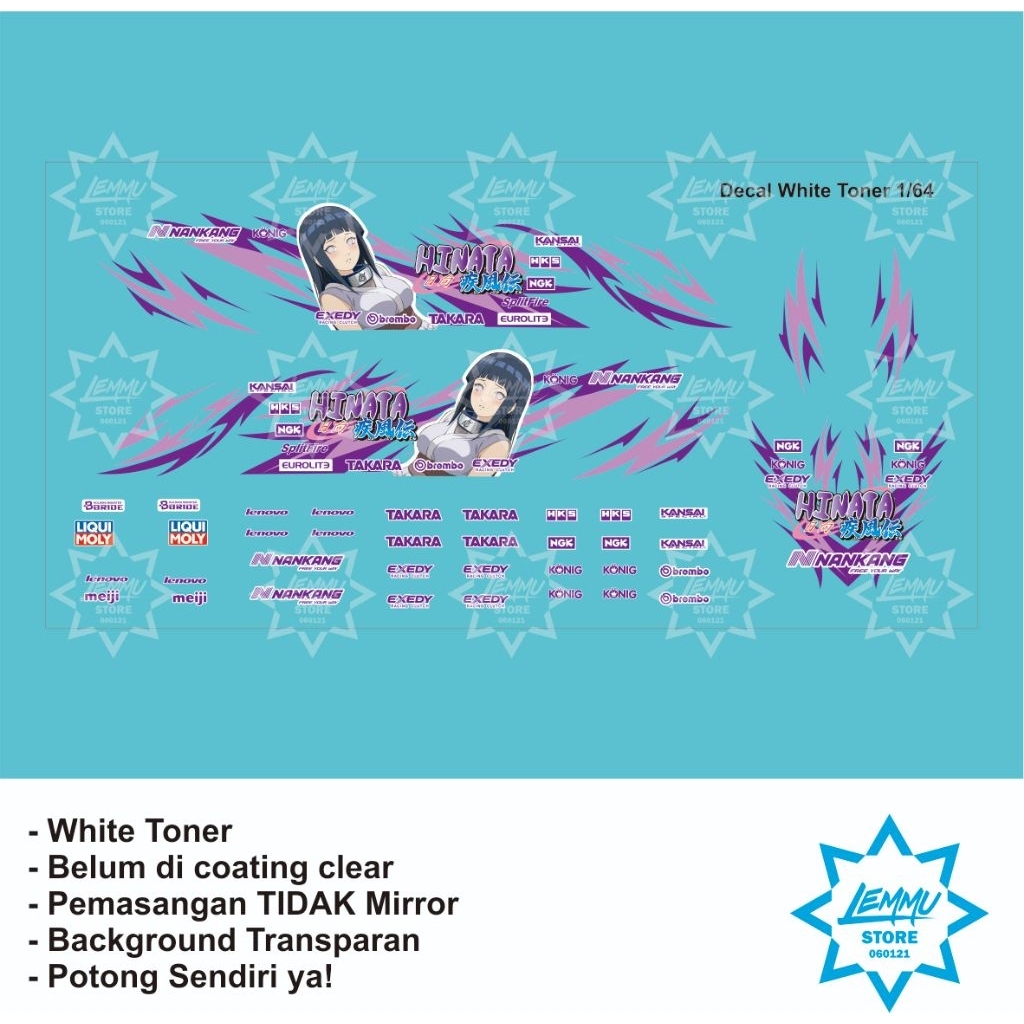 water slide decal white toner 1/64 itasha hinata hyuga