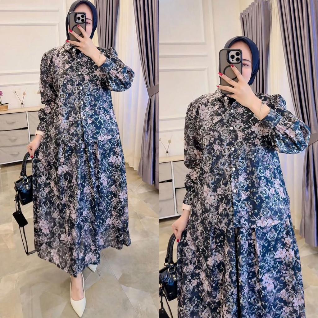 LIBUNCA - Setelan Rok Bahan Katun Kembang Original Bordir Hole Cut Pakai Benang Keemasan Motif Bunga