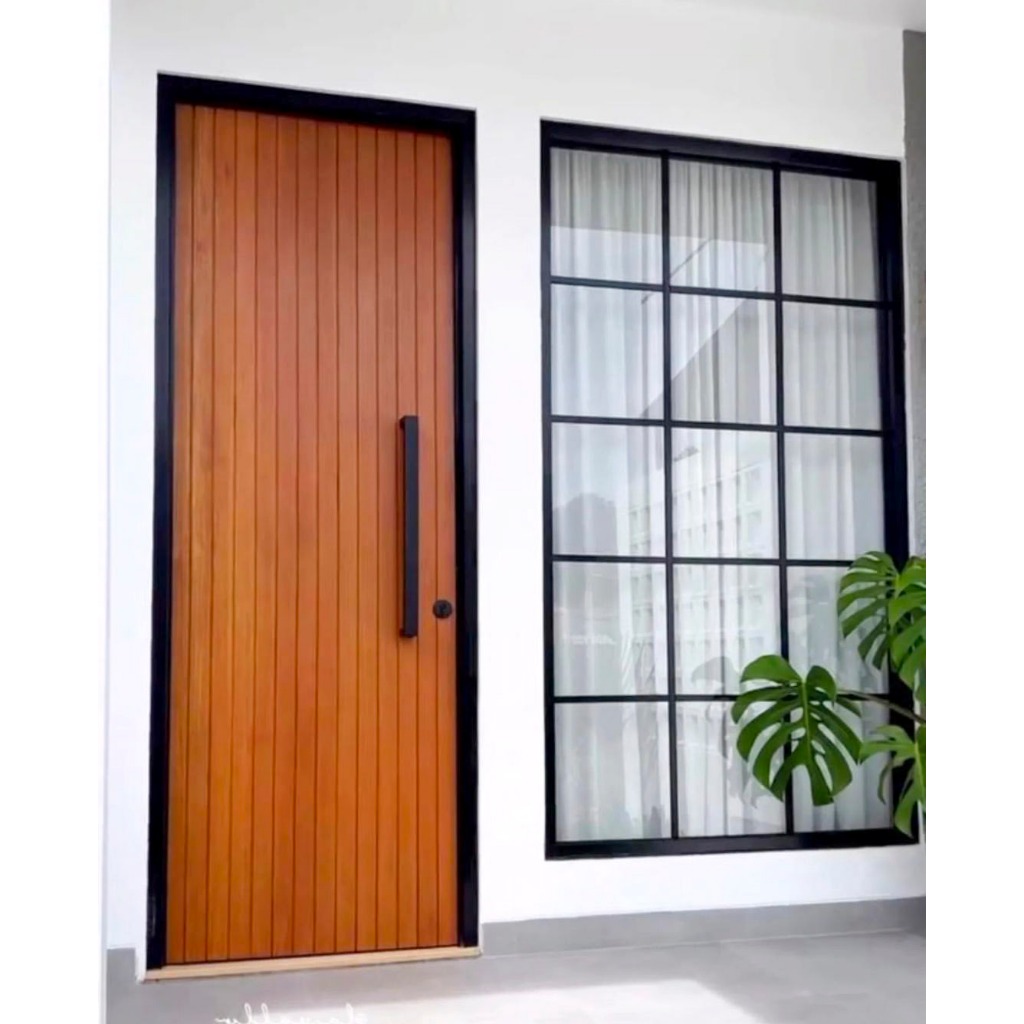 Pintu rumah kayu jati perhutani Blora model SALUR minimalis modern, tanpa kusen