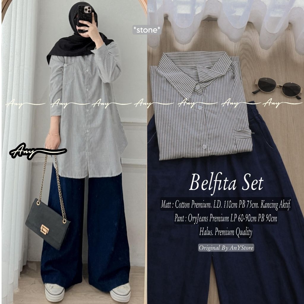 Belfita Set | Setelan Jeans Wanita | Atasan Bawahan | One Set Remaja | ANY