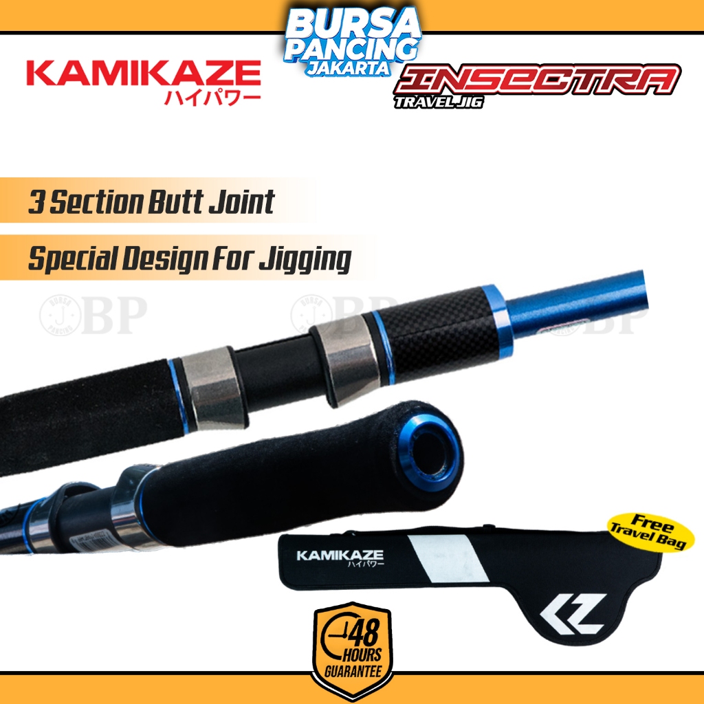 KAMIKAZE Joran Pancing Spinning INSECTRA TRAVEL JIG 180cm 3 Section PE 1-3 PE 2-4 High Carbon Blank 