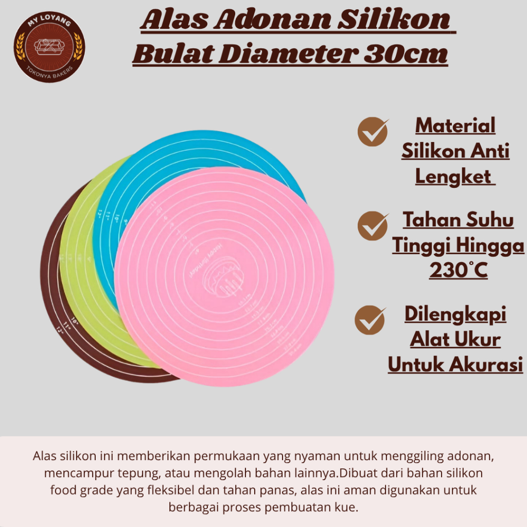 Alas Adonan Kue Fondant Silikon Anti Lengket | Mat Baking Round Silikon - Bulat Diameter 30 cm