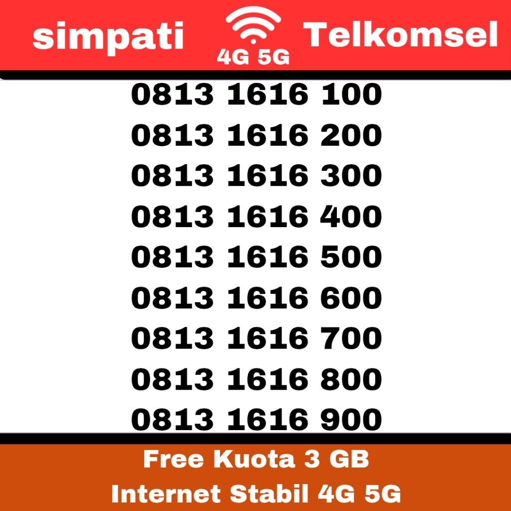 simpati telkomsel 1616 100 nomor cantik 11 digit kartu internet stabil 4G 5G free kuota 3GB 20 juli 