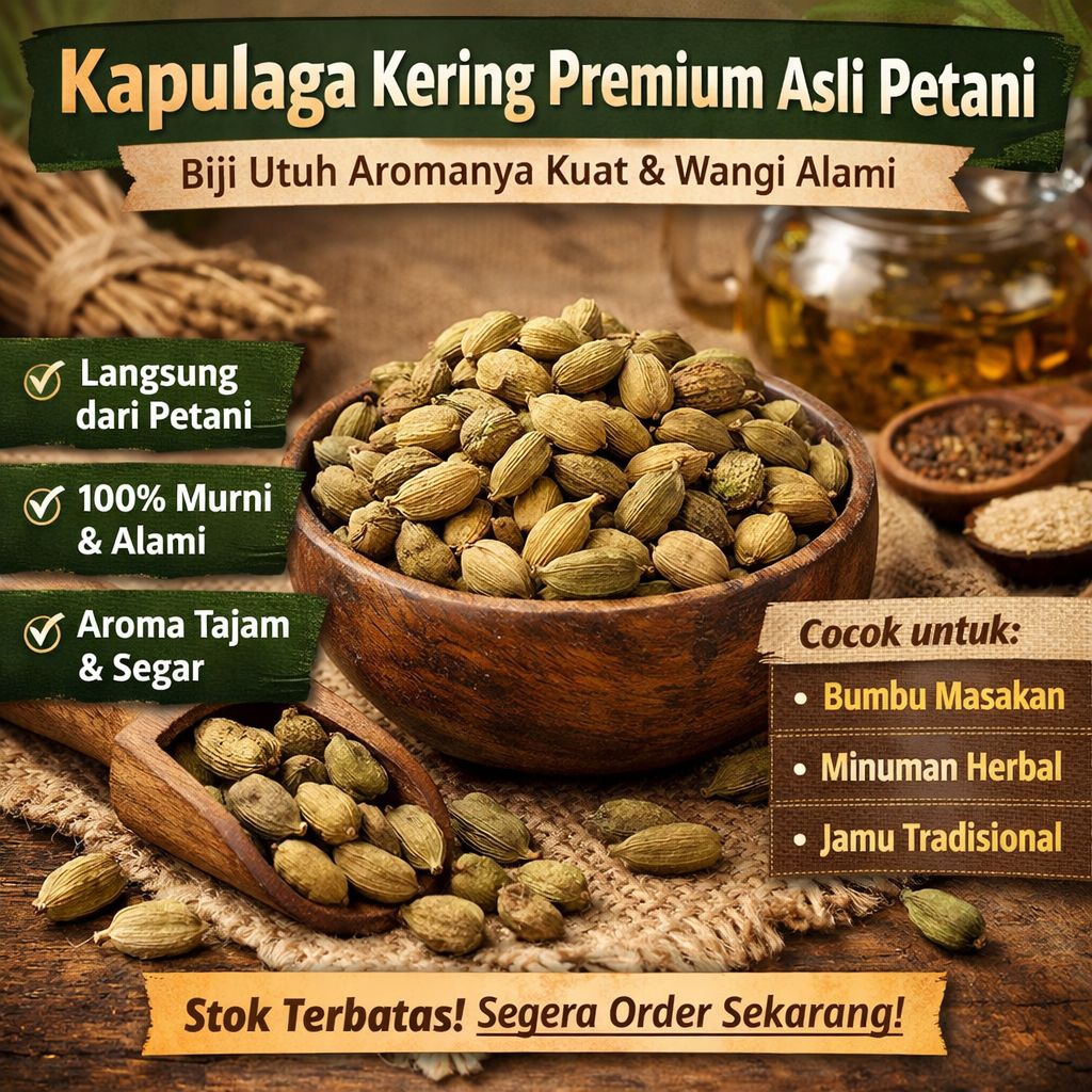 Kapulaga Utuh Kering Asli 100gr – Rempah Kapulaga Premium Aroma Kuat untuk Masakan, Jamu & Herbal