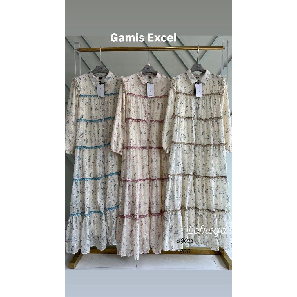 LAFREYA EXCEL Dress Katun Bordir, Printing Floral, Renda cantik mewah(33203)