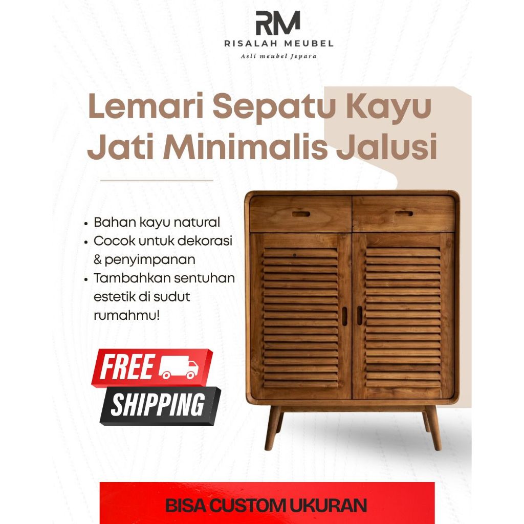 Almari sepatu kayu jati minimalis Jalusi