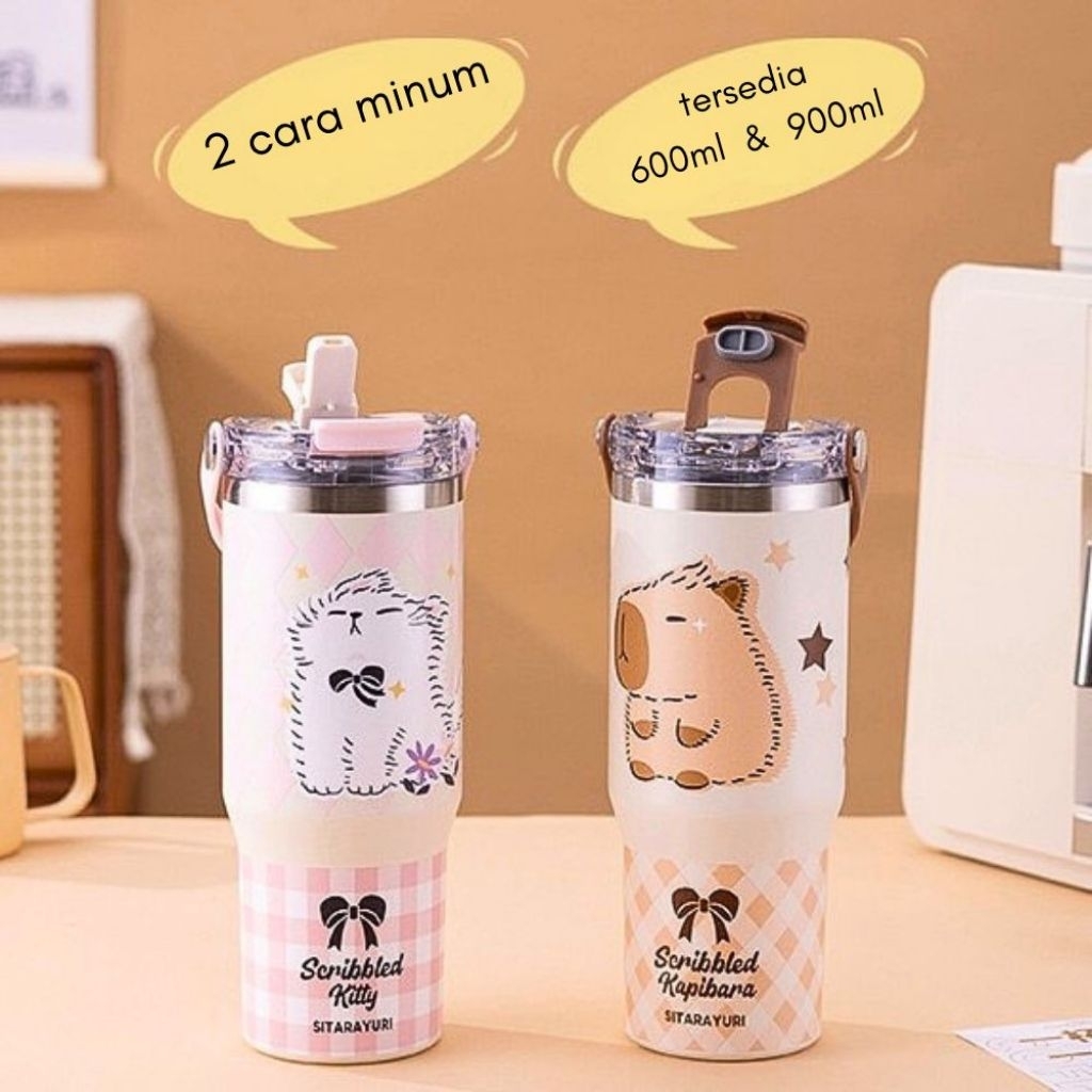 [FREE SIKATSEDOTAN] SITARAYURI Tumbler 2in1 Tutup Akrilik ORI 100% Mug Coffee Vacuum Insulated Doubl