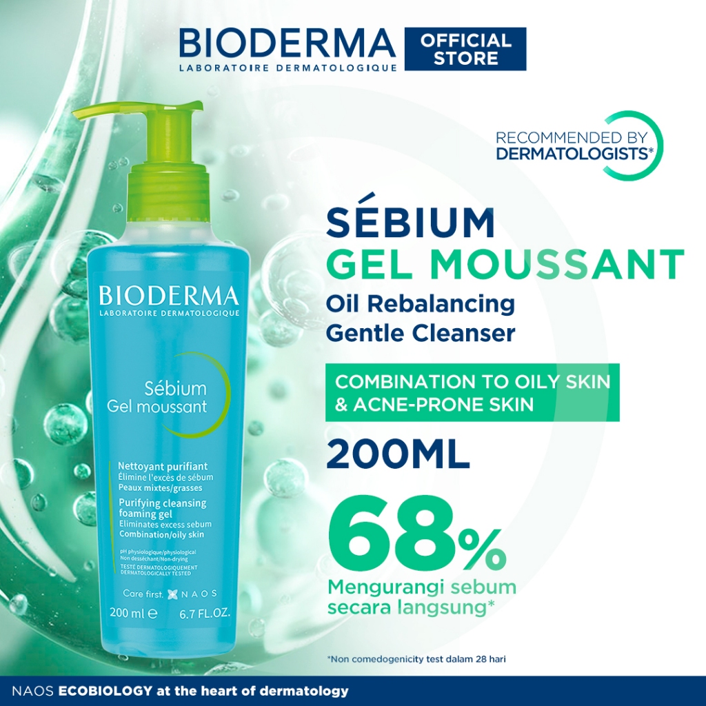 Bioderma Sebium Gel Moussant 200 ml - Facial Wash untuk Kulit Kombinasi / Berminyak / Berjerawat
