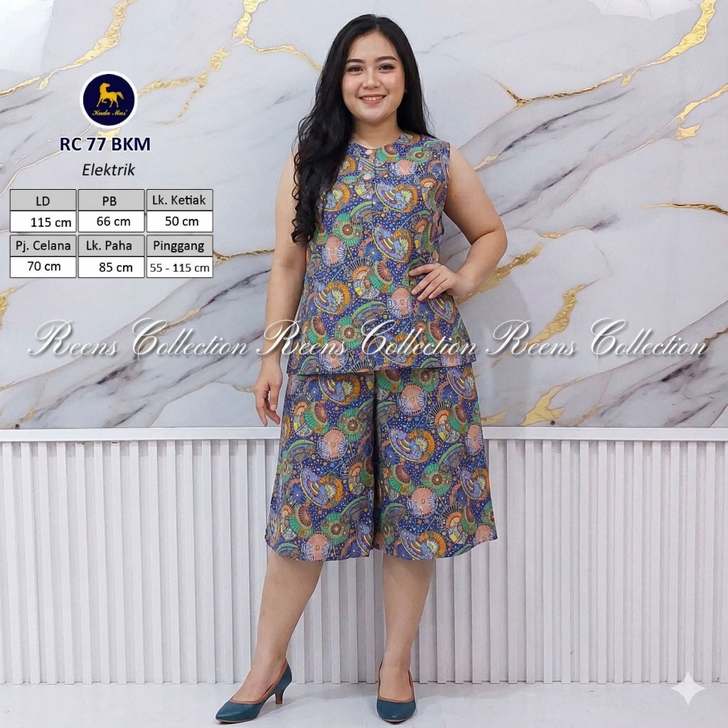 Batik Kuda Mas Setelan RC 77 LD 115 cm Kulot Yukensi Tanpa Lengan Celana Di Bawah Lutut 2 Kancing De