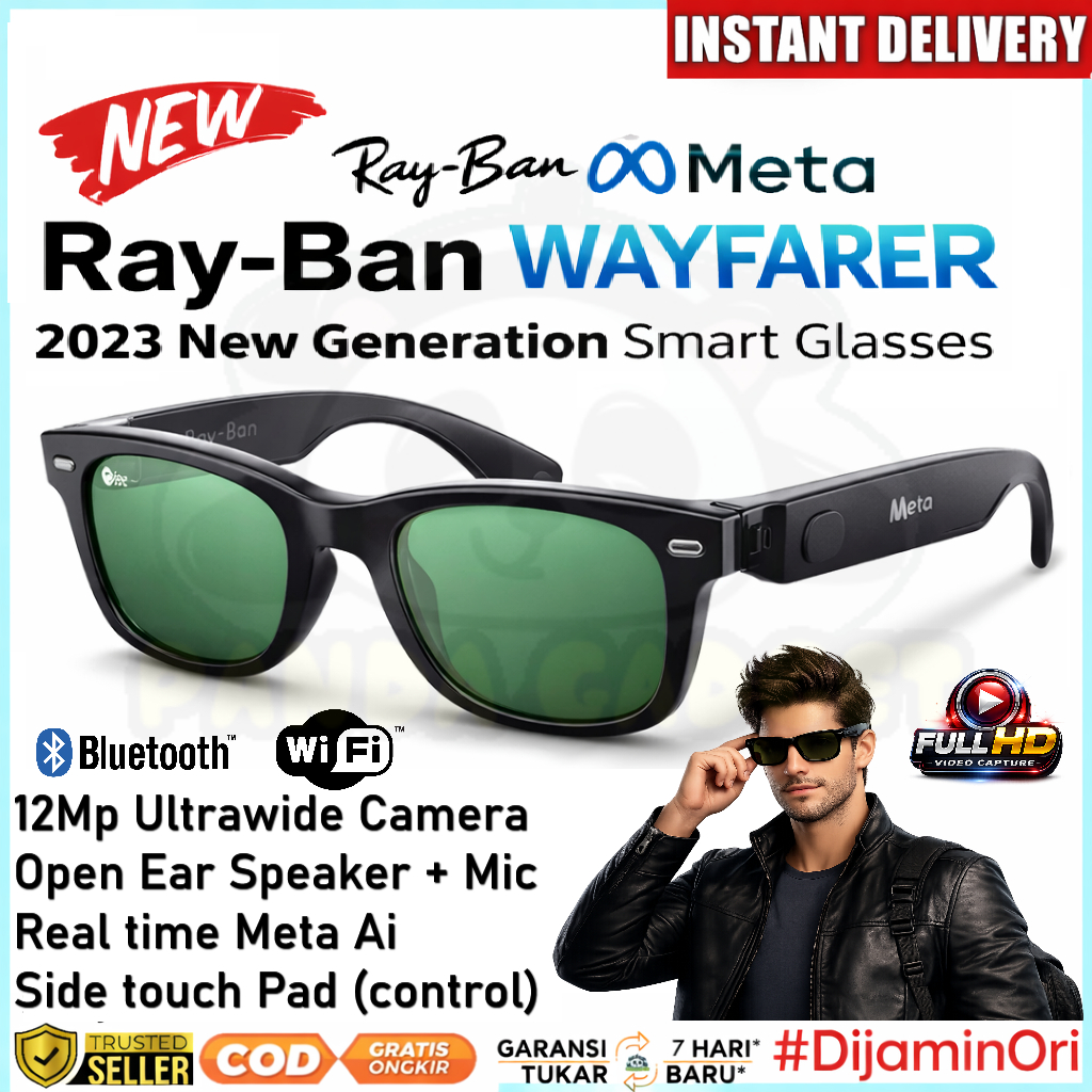 Ray Ban Meta Wayfarer Smart Glasses Ai 2023 Kacamata Cerdas pria / wanita Size Standart & Large - Fr