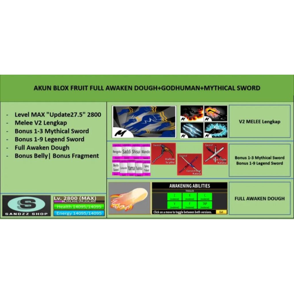 Akun Blox Fruit FULL AWAKEN DOUGH Plus