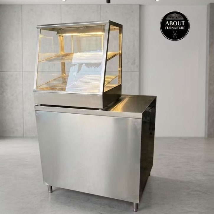 Display etalase warmer fried chicken / Food warmer stainless / Meja booth warmer / Etalase food warm