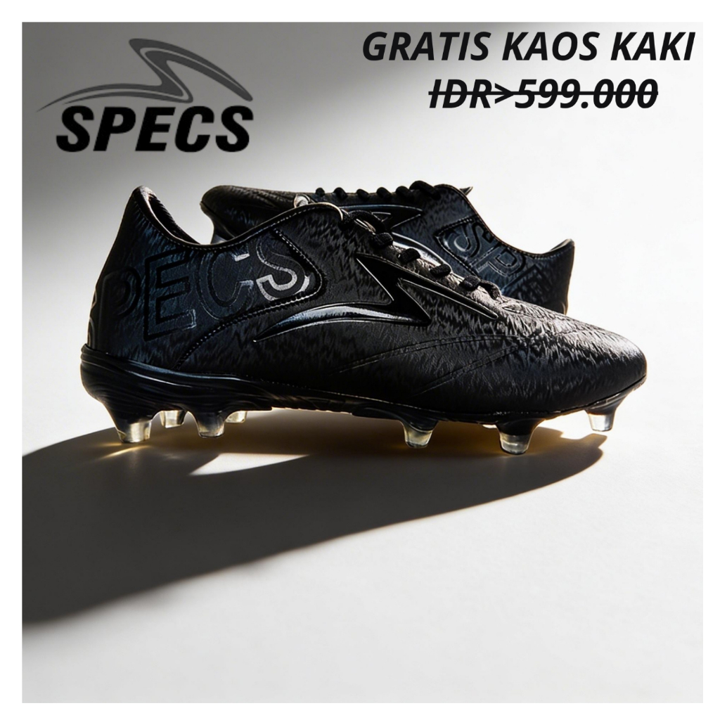 Sepatu Bola Specs Estadio FG - Nyaman, Tahan Lama, Desain Elegan Hitam Polos Ukuran 39-43