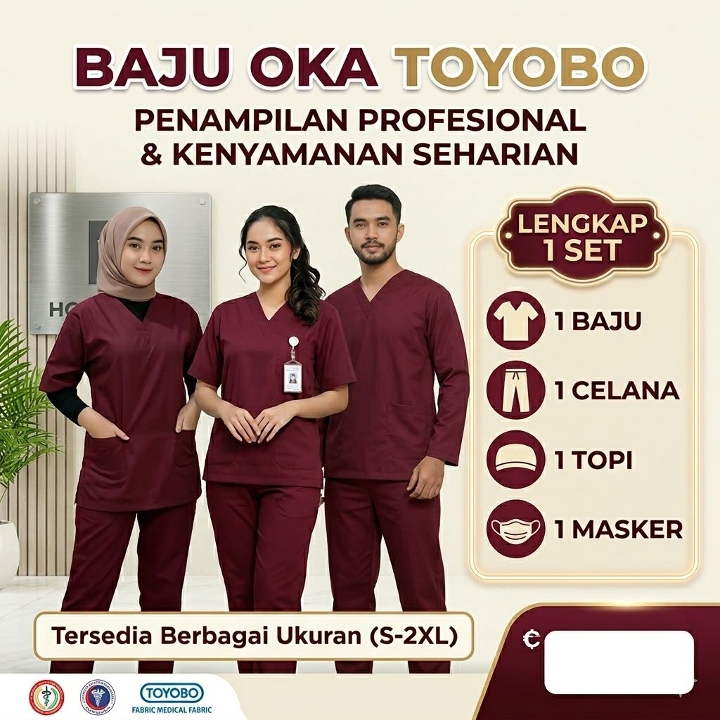 TOYOBO burgundy baju jaga oka ok perawat dokter bidan nakes