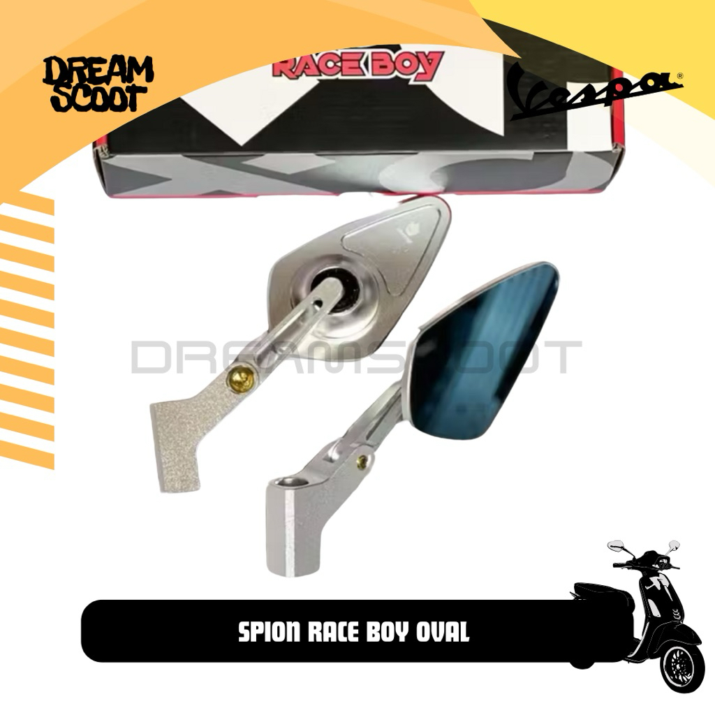 Spion RACE BOY OVAL Universal Silver Vespa Sprint Vespa Primavera Vespa S vespa LX Vespa GTS Vespa G