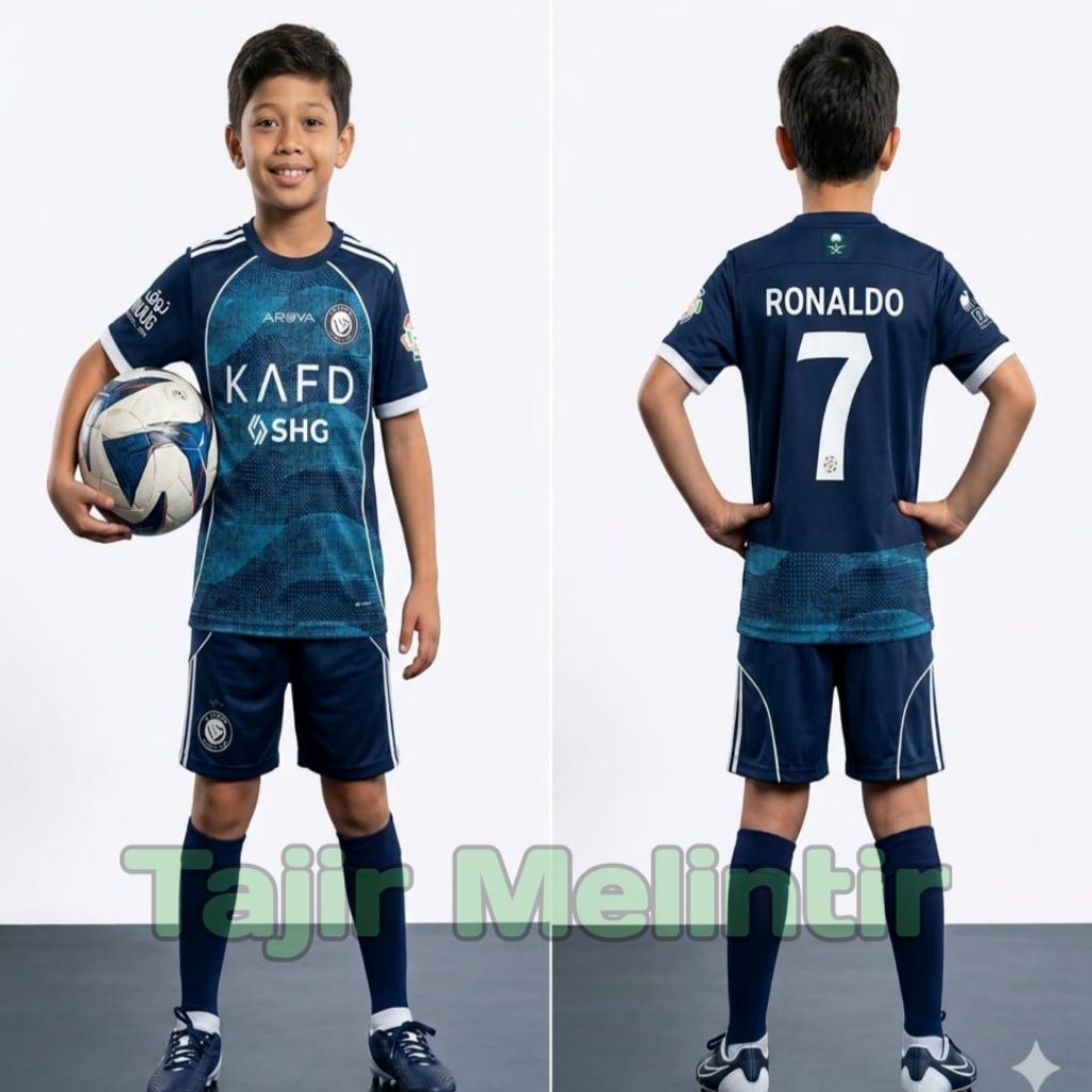 Setelan anak jersey kaos dan celana anak laki-laki usia 10 tahun sepak bola League championship RI