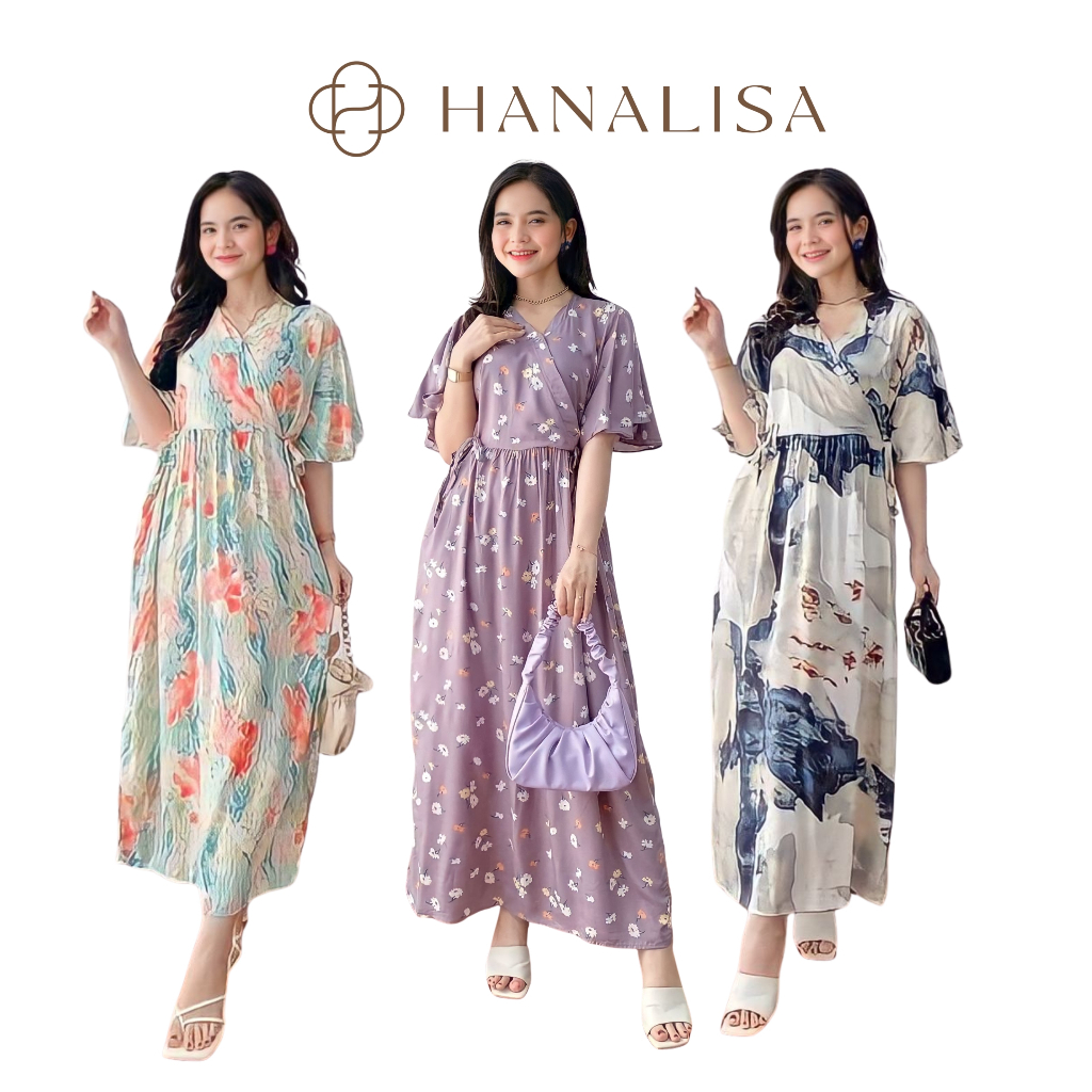 Hanalisa - Daster Kimono Rayon Jumbo Tali Satu Wanita Busui Premium Lengan Pendek Panjang Kekinian