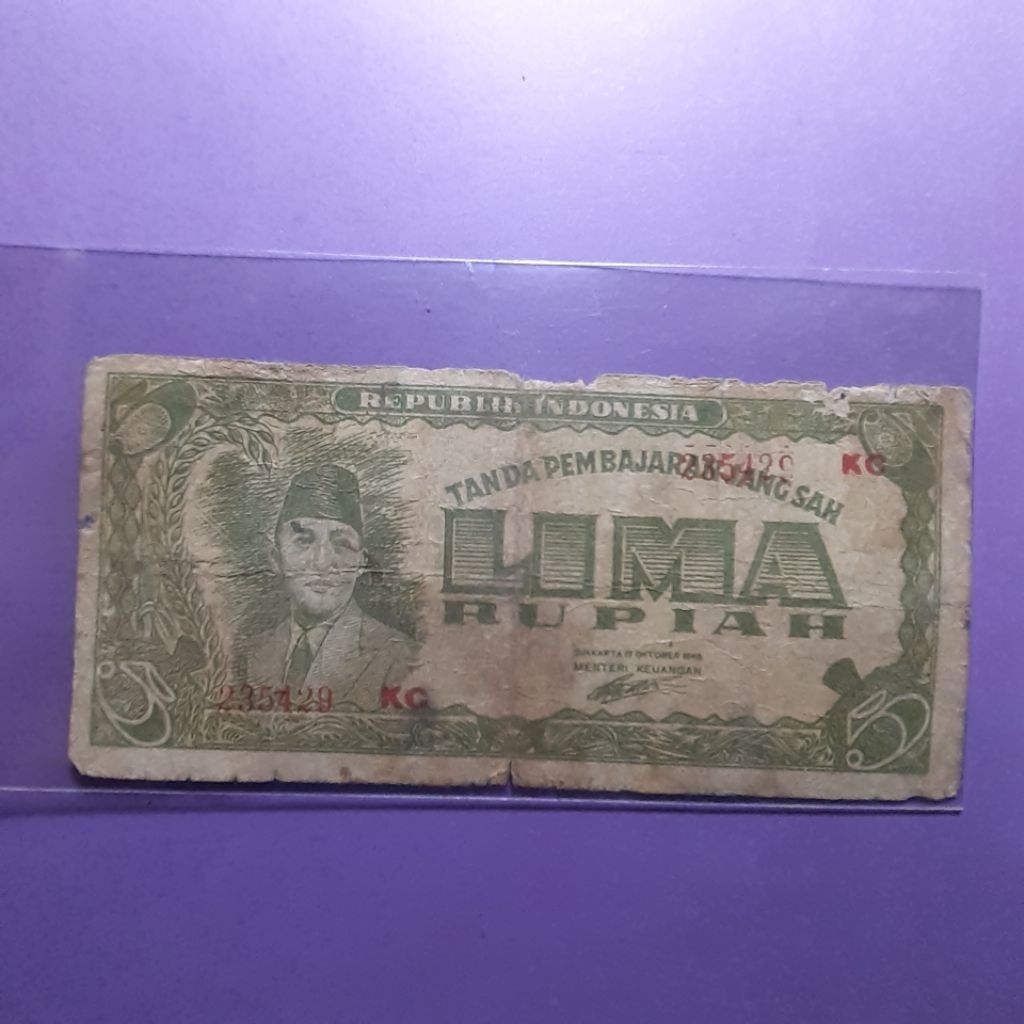Uang kuno 5 rupiah ori tahun 1945