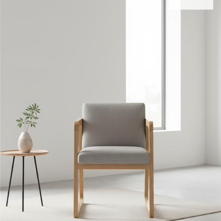 Kursi Kayu Minimalis Modern Jok Kain Empuk | Kursi Tamu Makan Cafe Kayu Solid