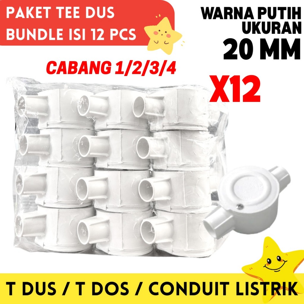 [ PAKET ISI 12 PCS ] T DUS T DOS CABANG 1/2/3/4 PUTIH 20 MM CROSS DOS TDOS TDUS CONDUIT LISTRIK