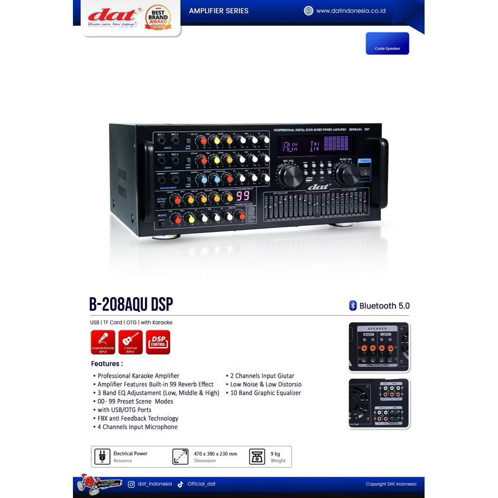 Power Amplifier DAT B208AQU Professional Karaoke Amplifier