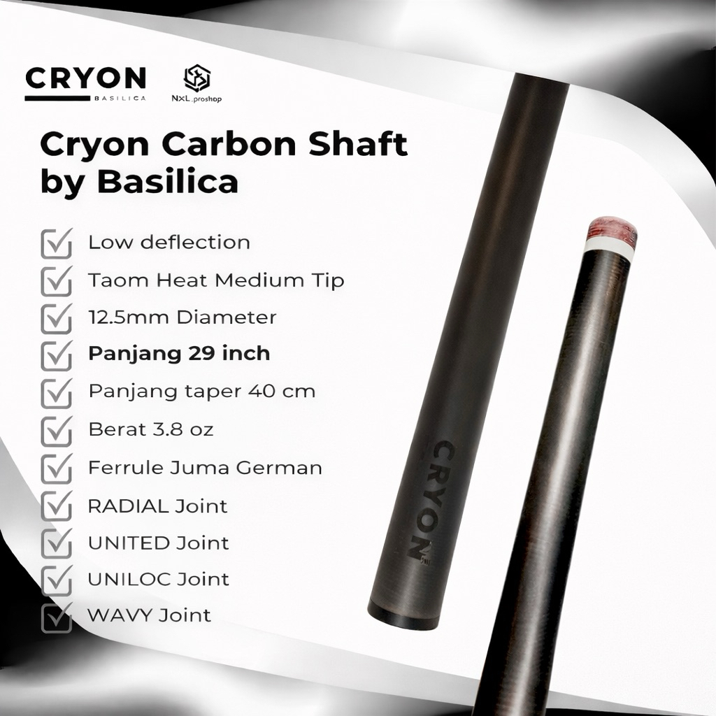 Shaft Cryon Carbon by Basilica,Low deflection billiard shaft