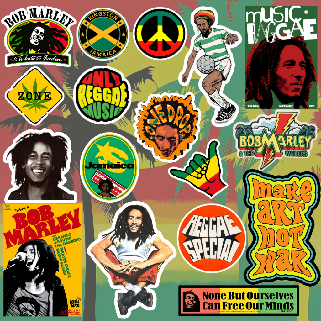 Bob Marley Sticker Pack Vinyl Matte Aesthetic Reggae Rasta Vibes Music Laptop Tumbler Helm Case HP H