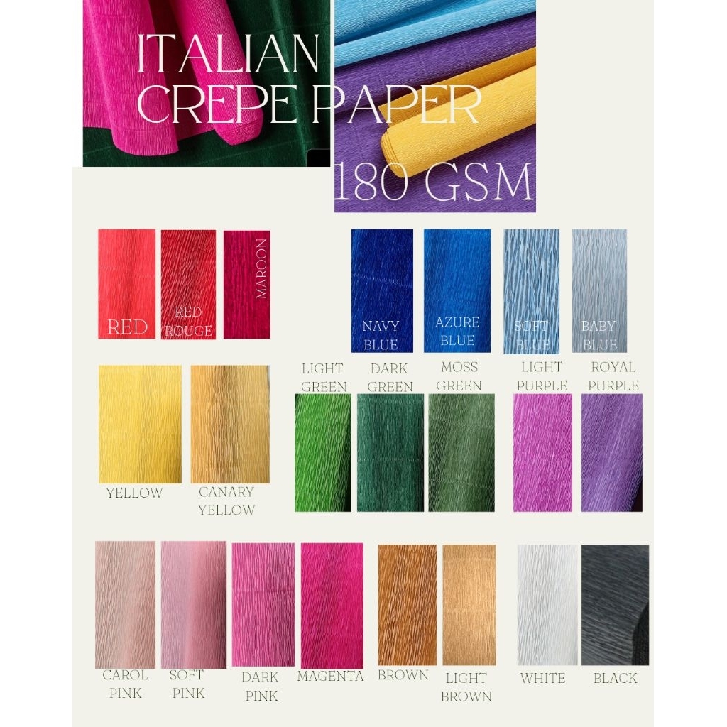 Italian Crepe Paper (180 gsm) made in Italy Quality similar to Cartotecnica Rossi
