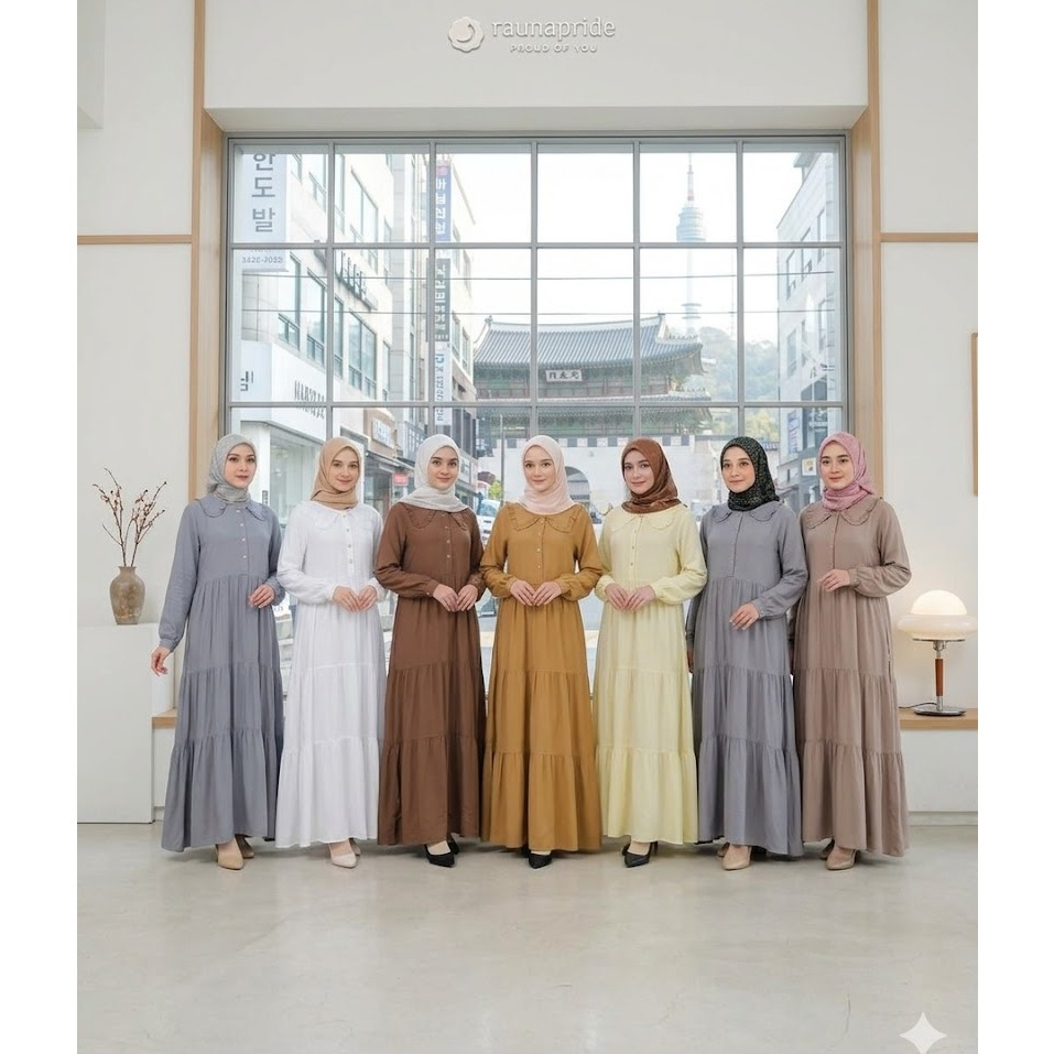 GAMIS KATUN RAYON RAUNA RGD 28 ORIGINAL DRESS BAJU BUSANA MUSLIM BUSUI BAHAN KATUN RAYON PREMIUM POL