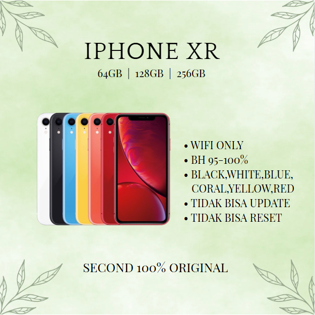 iPhone XR WIFI Only 64GB/128GB/256GB Second Original Mulus Fullset /iCloud Unlocked/ Face ID/Berikan