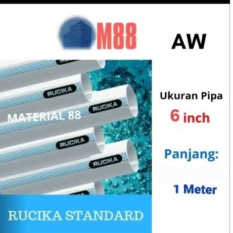 Pipa RUCIKA STD 1 Meter - 6 inch AW - Rucika Standard Putih Biru Pipa PVC 100 cm