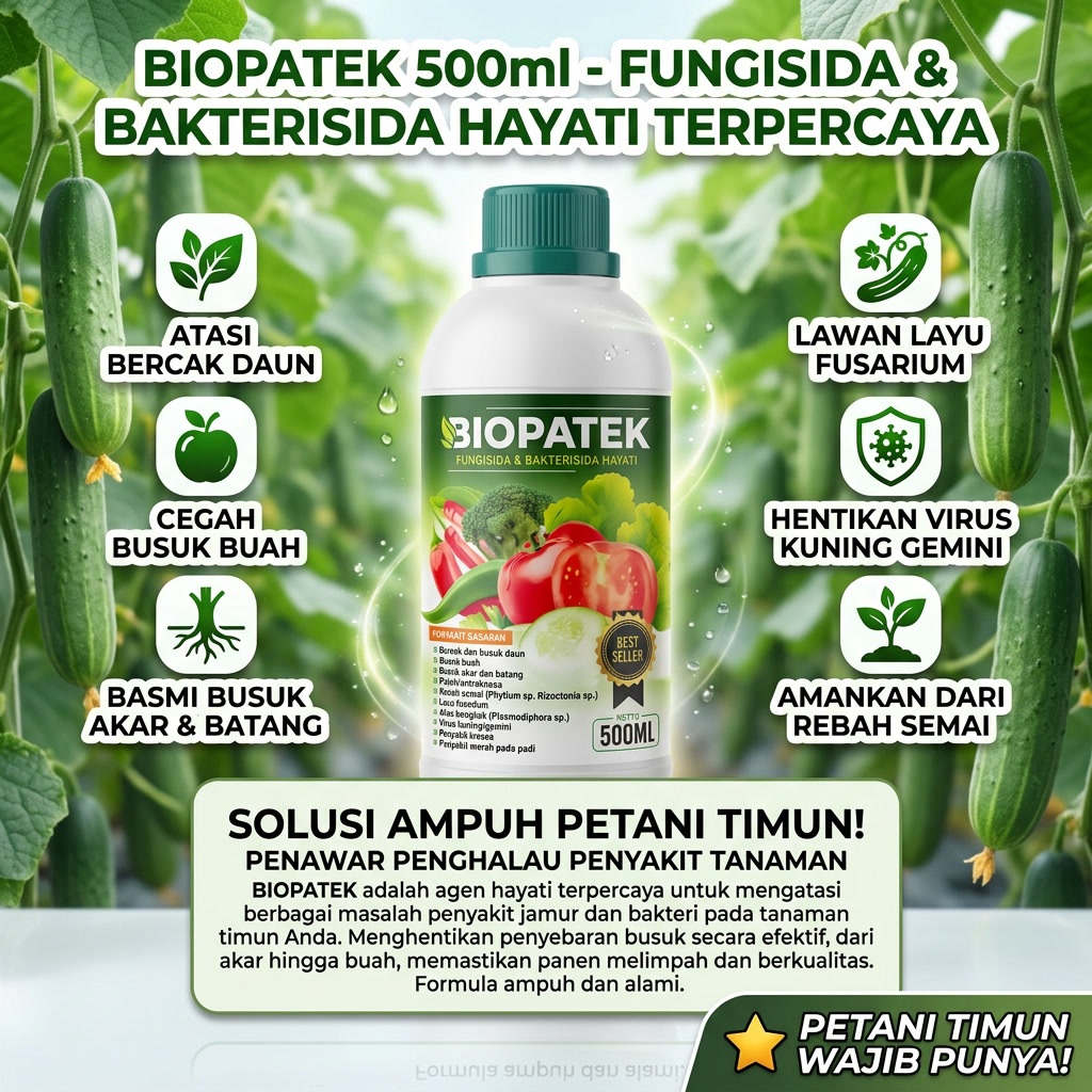 BIOPATEK Fungisida Bakterisida Hayati 500 ML Untuk Tanaman Timun – Obat Penyakit Tanaman Ampuh Basmi