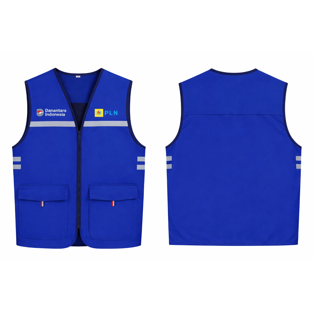 Rompi PLN Danantara Premium | Rompi Safety First PLN | Rompi Biru PLN Nusantara | Rompi Casual PLN