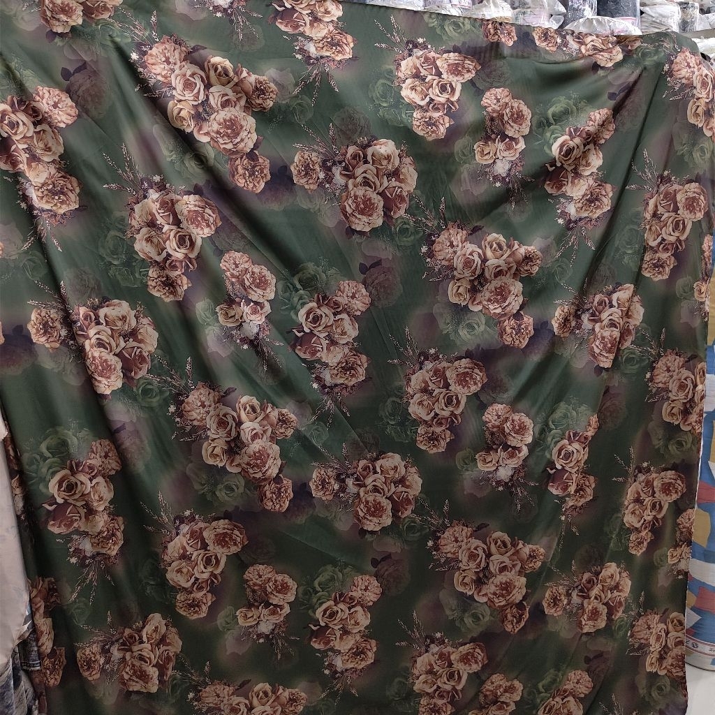 KAIN SATIN SILK PREMIUM MOTIF BUNGA BESAR  - KAIN SATEN MOTIF KEMBANG BESAR - BAHAN KAIN MOTIF BUNGA