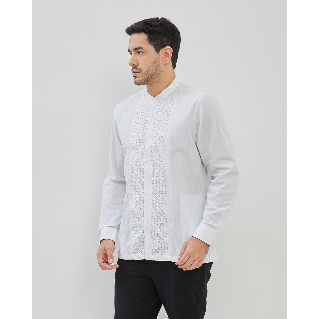 VALINO Kemeja Koko Motif Putih Pria - V-ECEA06-A1