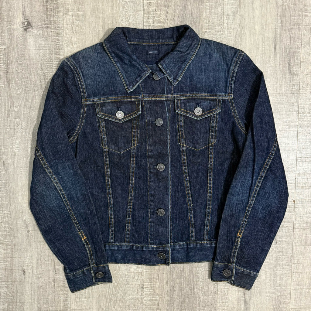 Trucker gap stretch women denim jacket dark indigo jeans