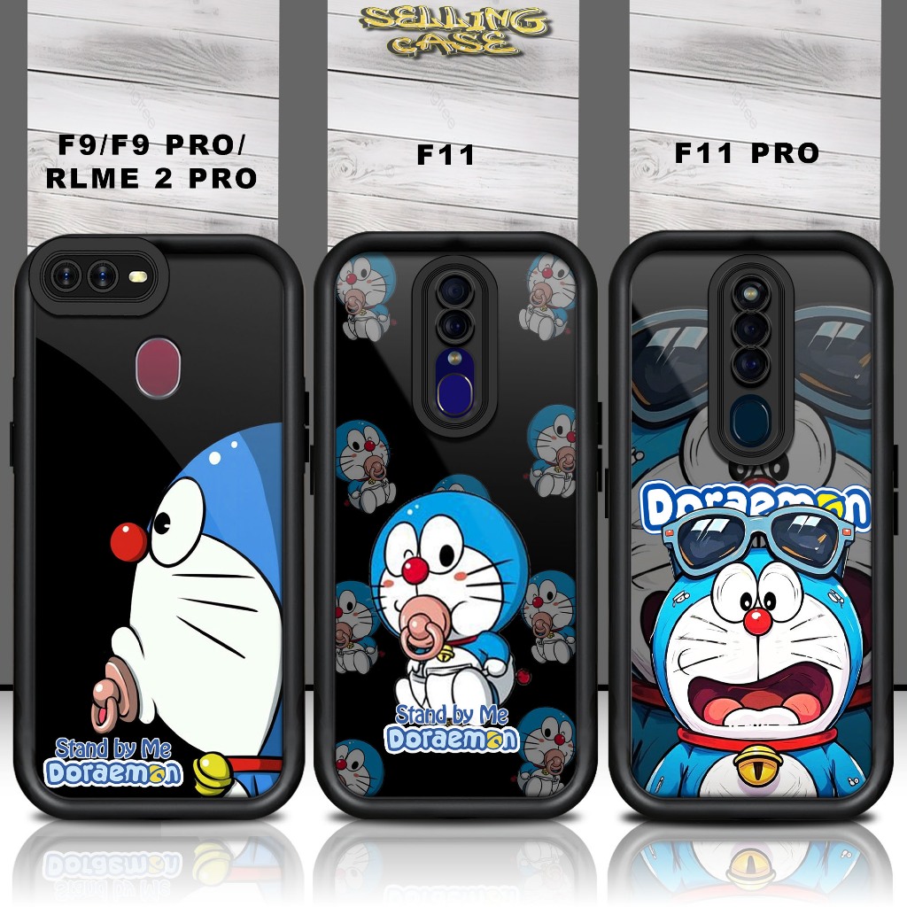 Softcase Glass kaca For OPPO F9 F9 PRO REALME 2 PRO F11 F11 PRO DORAEMON  Casing Handphone Case Hp P