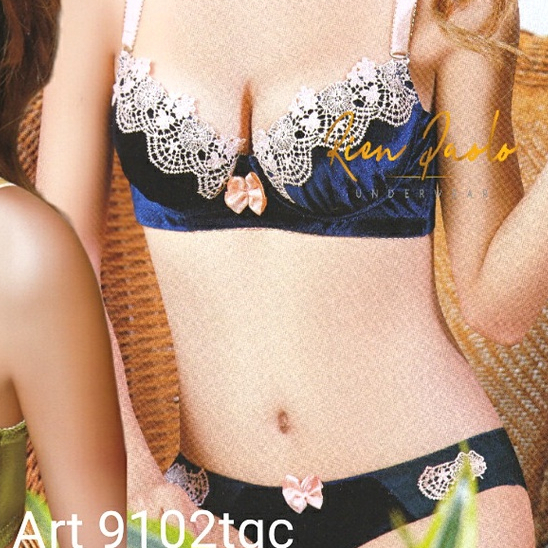 Bra Wanita BH Celana Dalam CD Kawat Velvet Premium Motif Brukat Bunga Lucu Rien Paolo 9102