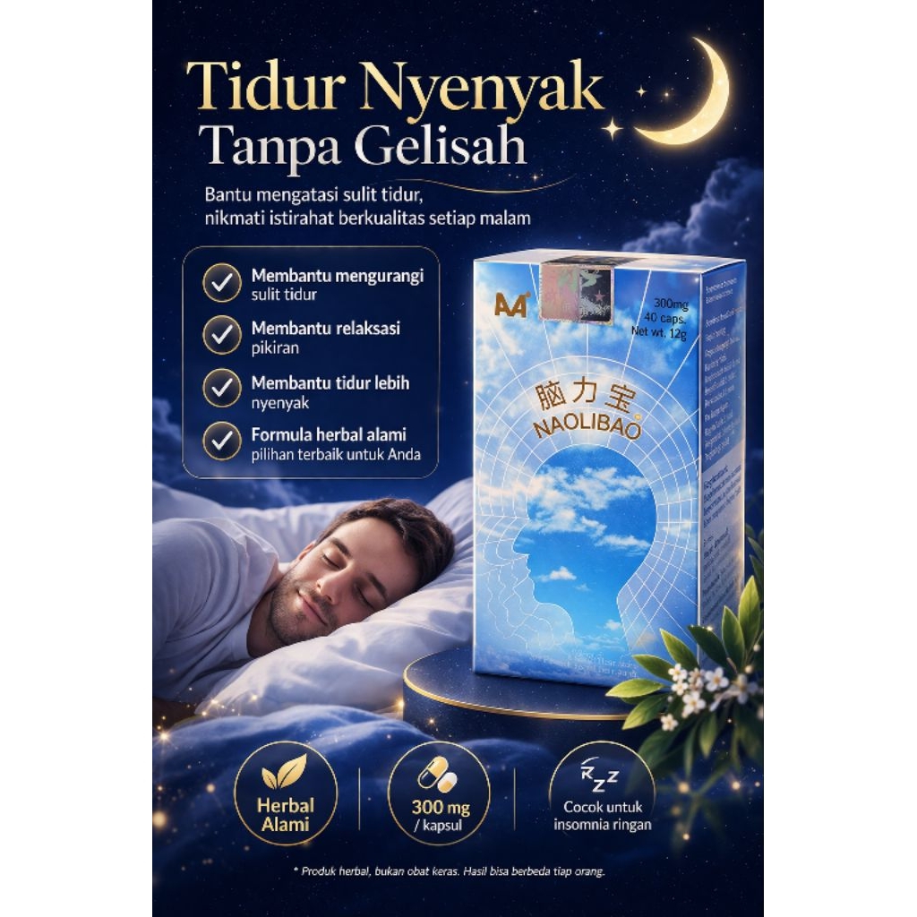 NAOLIBAO Obat Tidur Herbal – Atasi Insomnia, Tidur Nyenyak, Relaksasi Otak