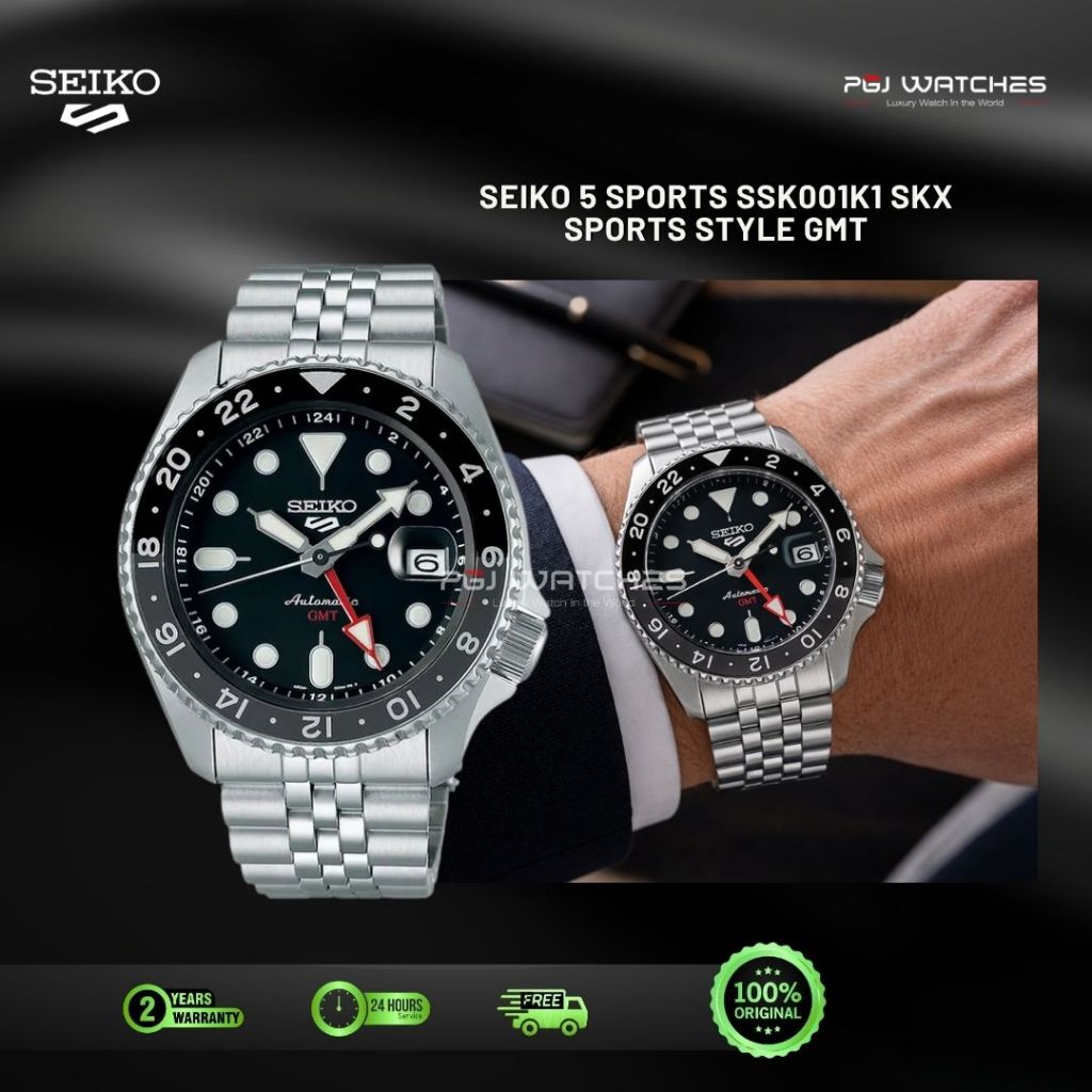 SEIKO 5 GMT SKX Sports Style Black Dial Stainless Steel - SSK001K1