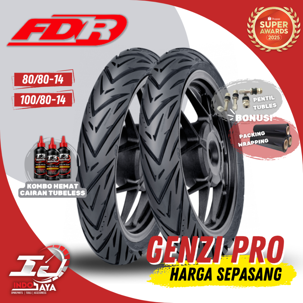 [PAKET MURAH SEPASANG] BAN FDR GENZI PRO TUBELESS (80/80-14 & 100/80-14) FDR ORIGINAL / BAN LUAR MOT